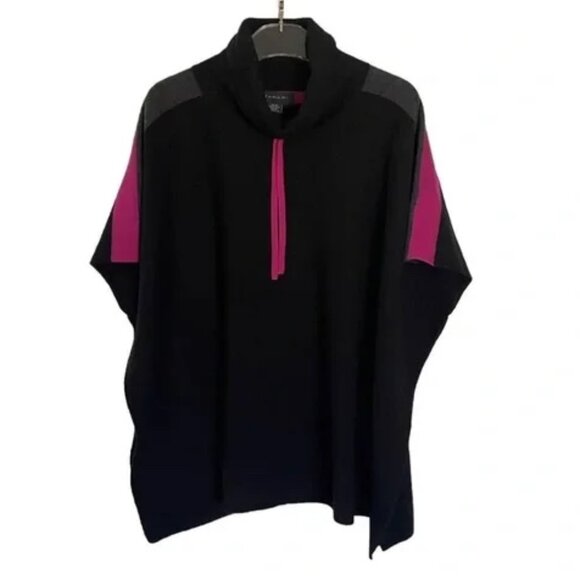 Tahari Merino Wool Cashmere Drawstring Shrug Poncho in Black/Pink Womens OS - Picture 1 of 9
